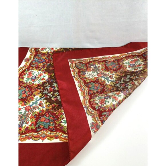 Liberty of London 100% Silk Twill Red Brown Floral Foulard Border Scarf 23"X23" - Picture 13 of 16